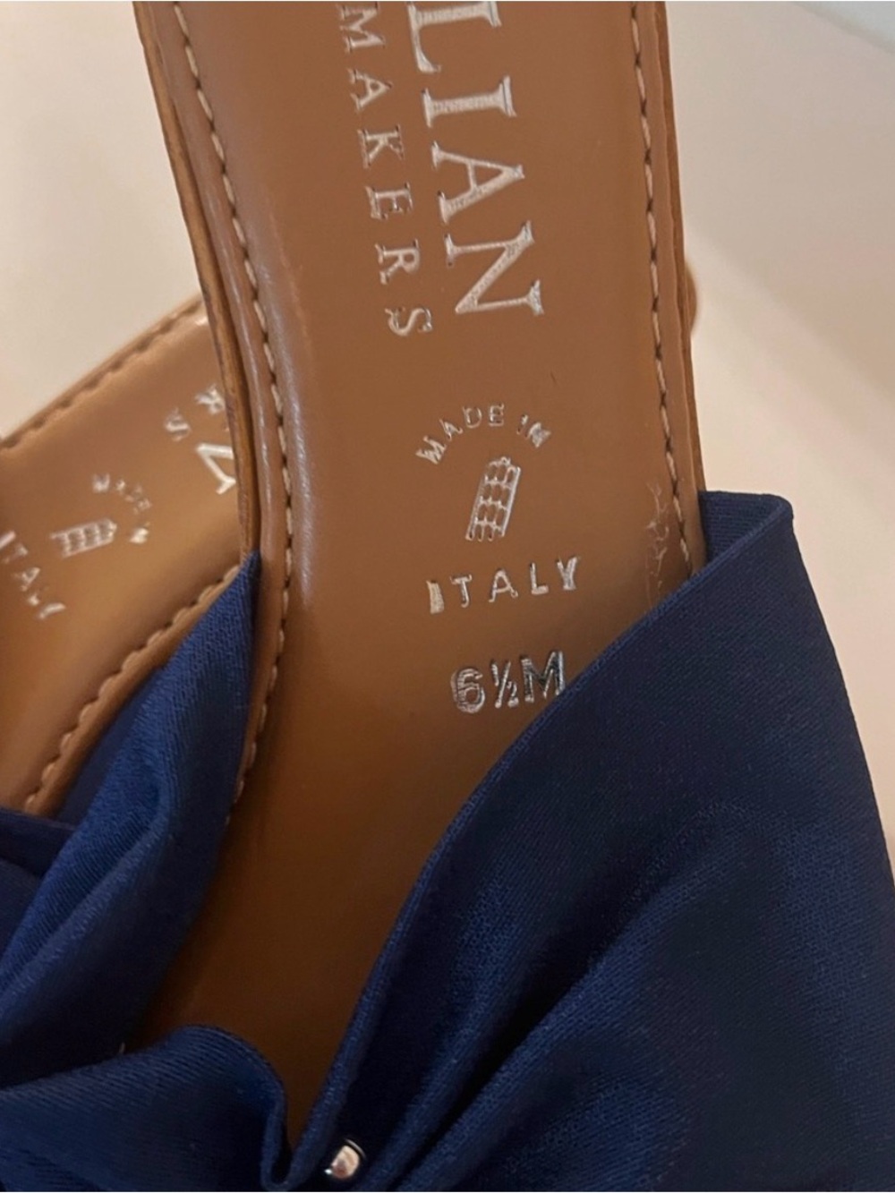 Italian Shoemakers Navy Knot Slide Sandals with Stud Detail - Picture 3 of 4